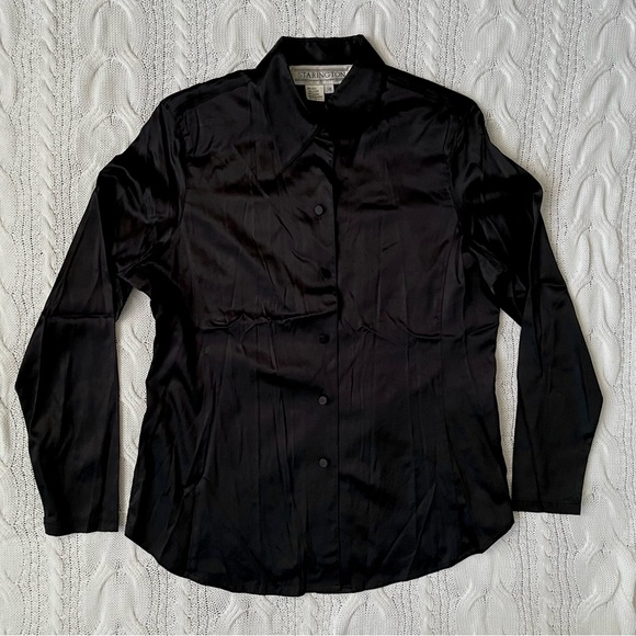 STARINGTON Tops - Starington Blouses by Charlotte Black Silk Button-Down Shirt Size 14 (10-12)